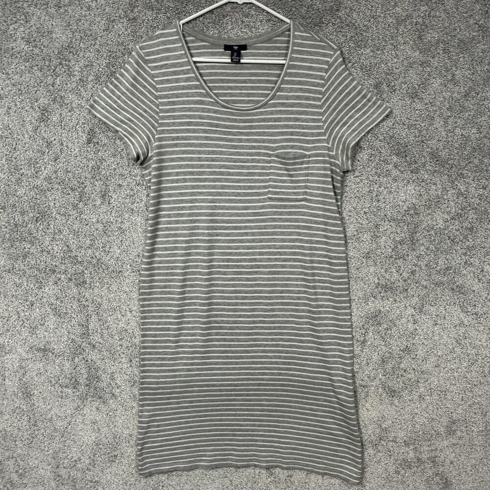 Gap T-Shirt Dress L Gray White Stripe Scoop Neck Midi Jersey Minimal Athleisure